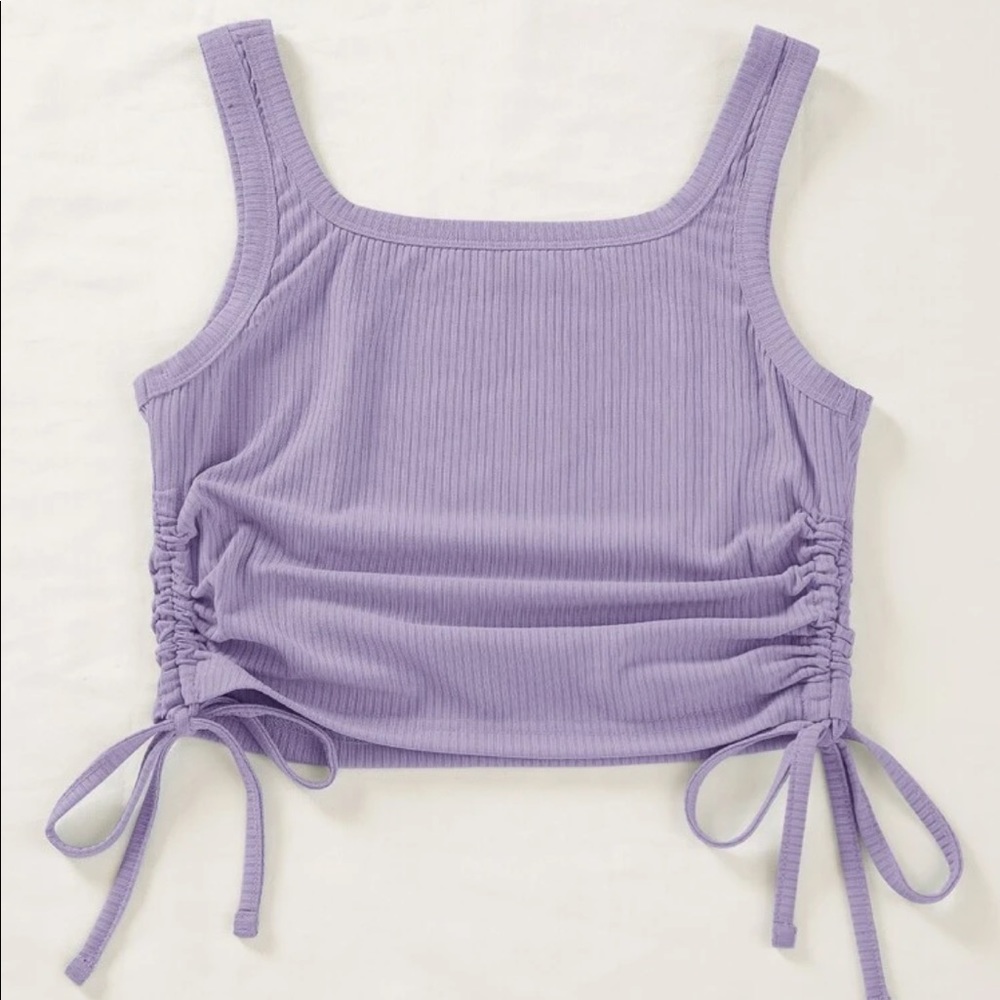 A lilac purple crop top with drawstring sides 💜